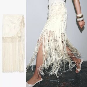 🤍ZARA EMBROIDERED FRINGED WRAP SKIRT